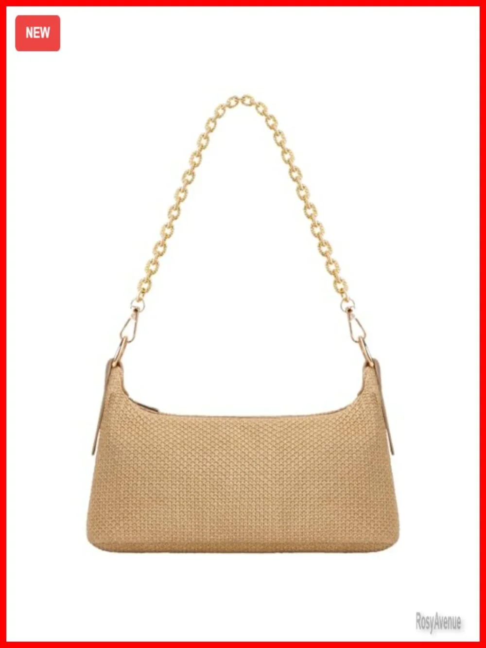 Boho Woven Straw Hobo Purse with Charm Chain Shoulder Bag